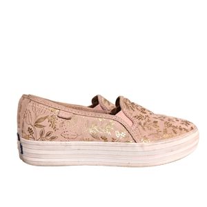 Keds x Rifle Paper Co Women's Boat Shoe Slip on Sneaker Pink and Gold size 6